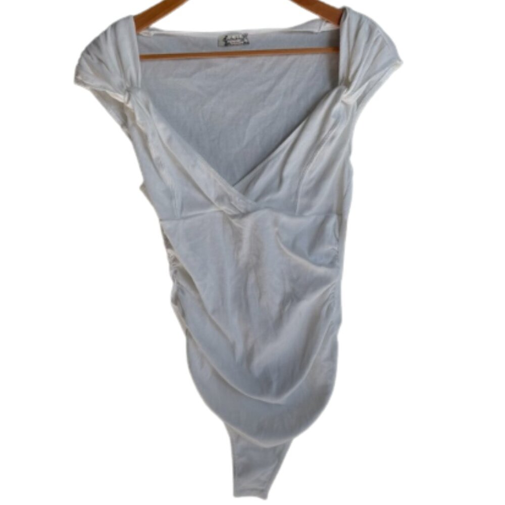 NWT Free People Intimately  Another Love White Ribbed Cap Sleeve Body Suit Sz M